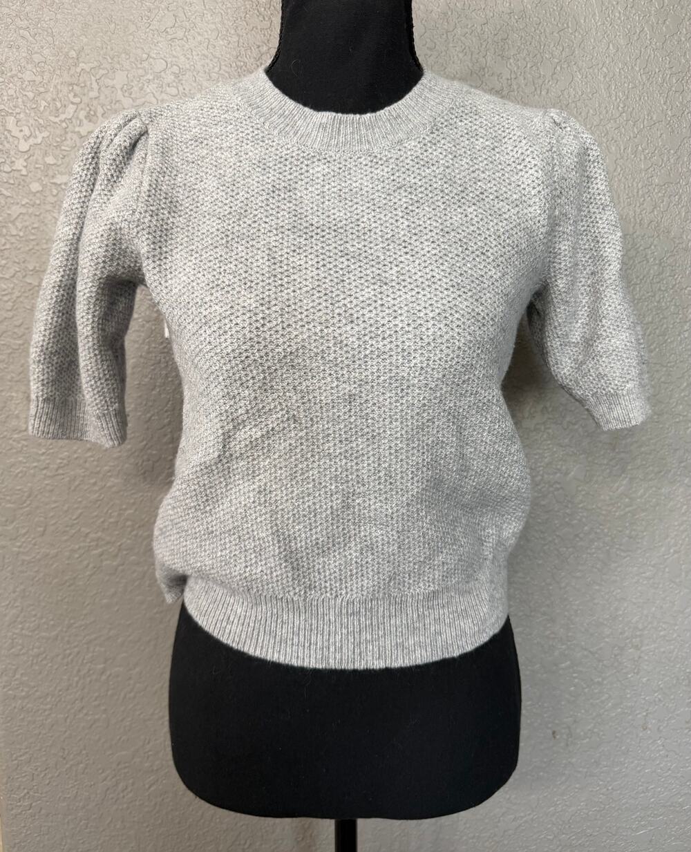 Madewell Womens Sz S Gray Wool Blend Puff Sleeve Knit Short Sleeve Sweater